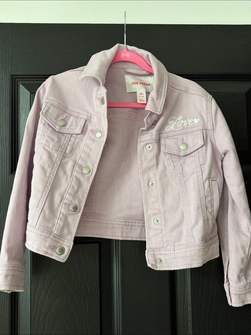 Joe Fresh Girls' Light Lilac Denim Jacket with 'Love' Embroidery